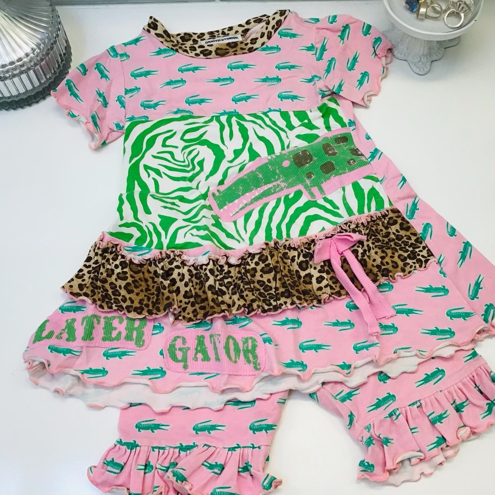 Candy Clothing Co Upcycled Gator Shorts Set OOAK Sz 3/4